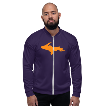 Michigan Upper Peninsula Bomber Jacket (w/ Large Orange UP Outline) | Blackcurrant Color