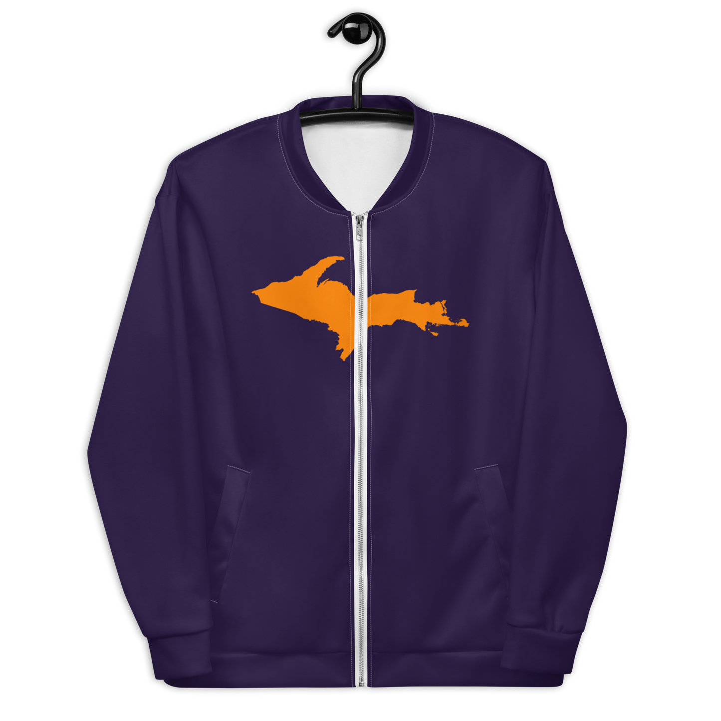 Michigan Upper Peninsula Bomber Jacket (w/ Large Orange UP Outline) | Blackcurrant Color