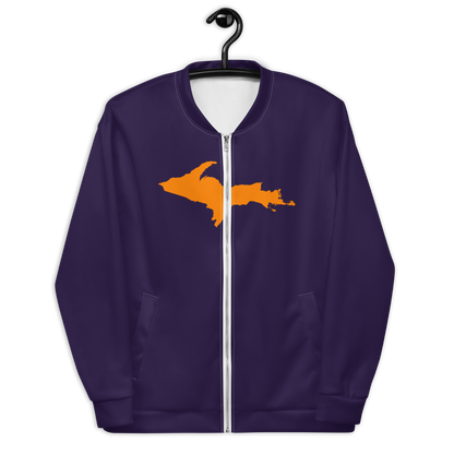 Michigan Upper Peninsula Bomber Jacket (w/ Large Orange UP Outline) | Blackcurrant Color