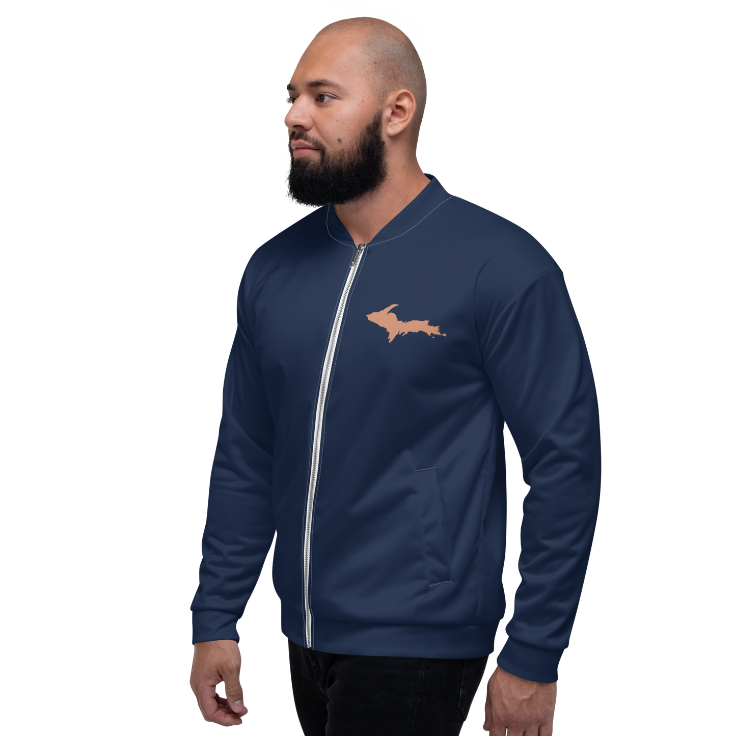 Michigan Upper Peninsula Bomber Jacket (Navy w/ Copper UP Outline)