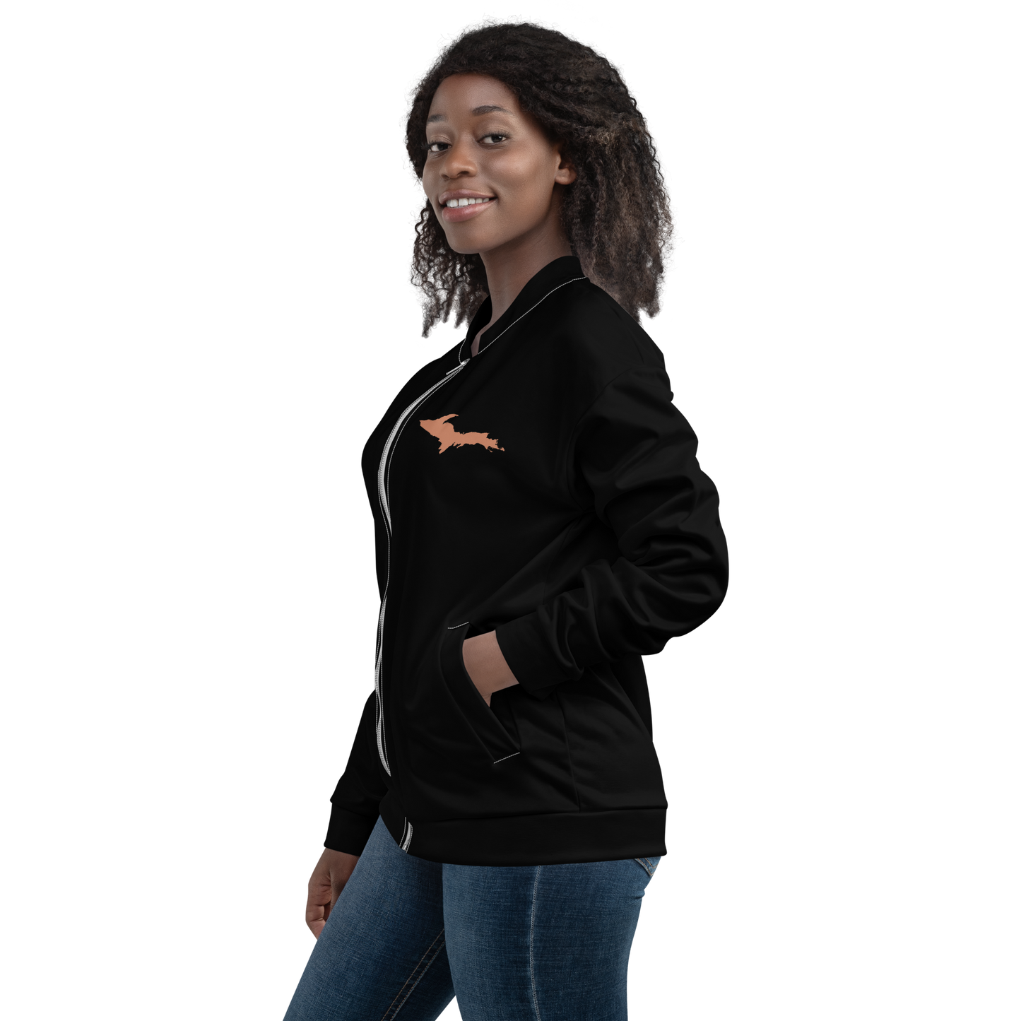 Michigan Upper Peninsula Bomber Jacket (w/ Copper UP Outline) | Black