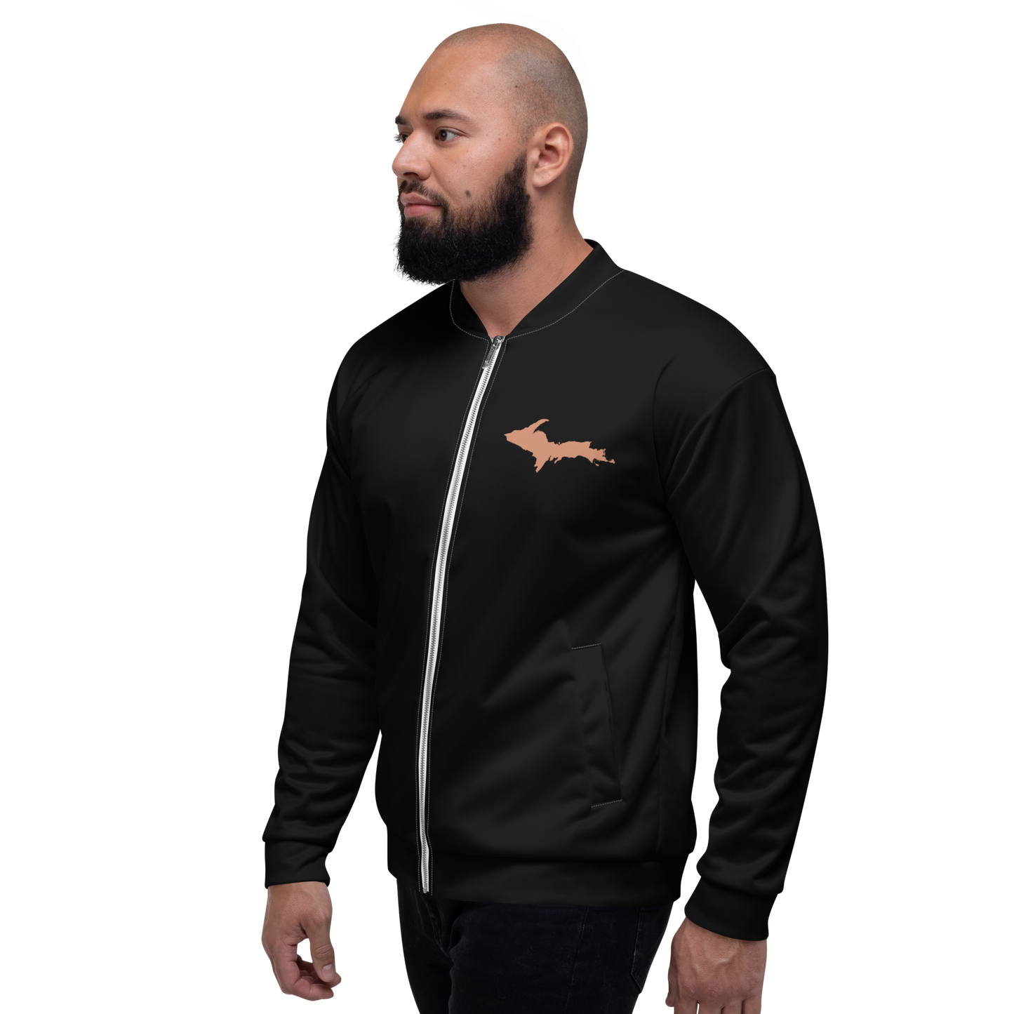 Michigan Upper Peninsula Bomber Jacket (w/ Copper UP Outline) | Black