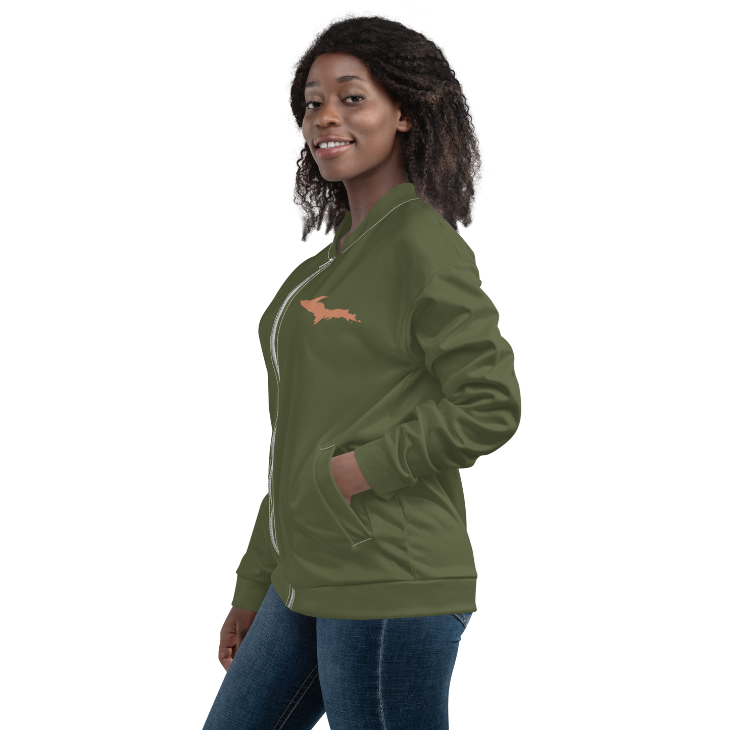 Michigan Upper Peninsula Bomber Jacket (w/ Copper UP Outline) | Army Green