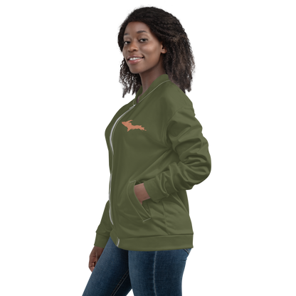 Michigan Upper Peninsula Bomber Jacket (w/ Copper UP Outline) | Army Green