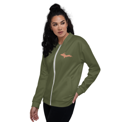 Michigan Upper Peninsula Bomber Jacket (w/ Copper UP Outline) | Army Green