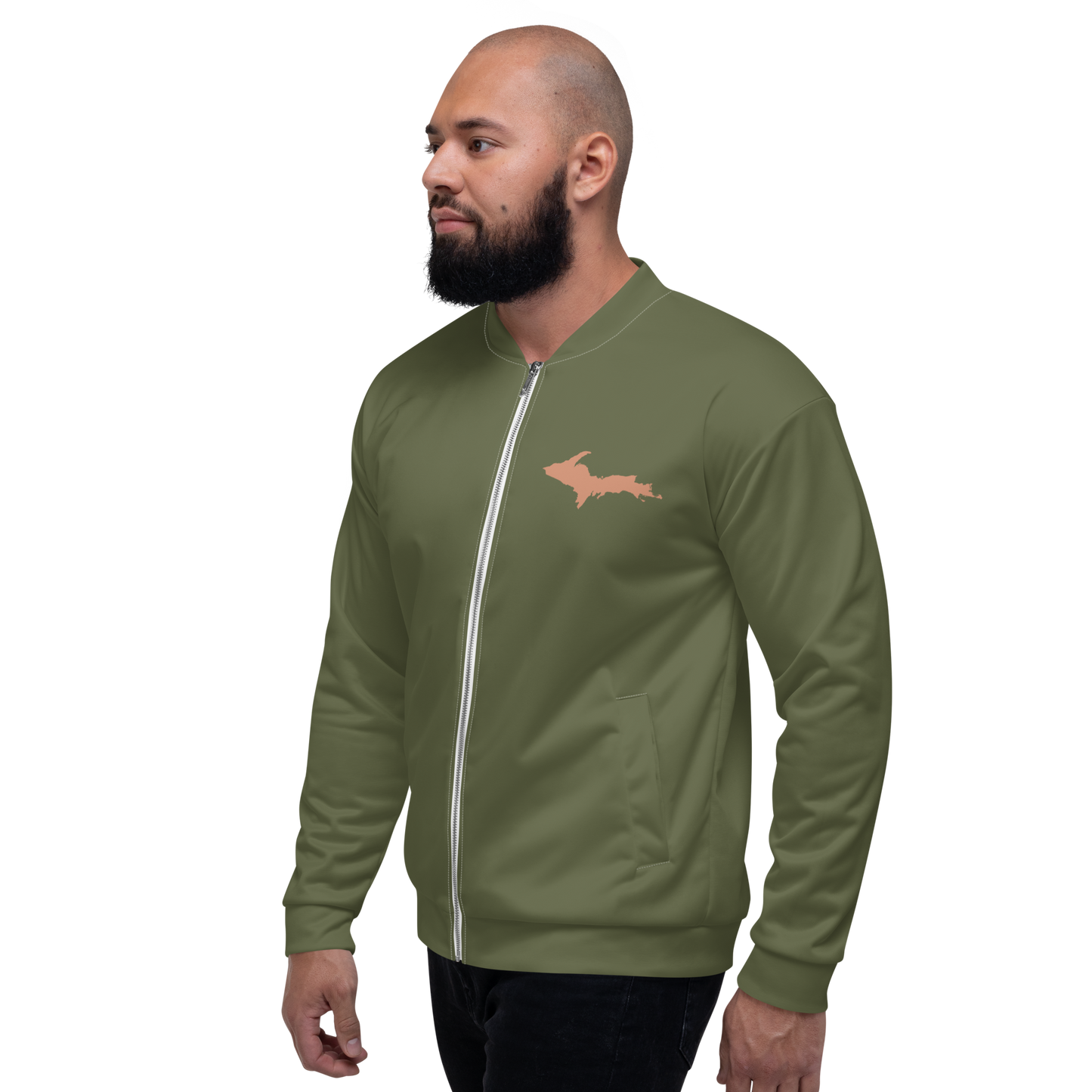 Michigan Upper Peninsula Bomber Jacket (w/ Copper UP Outline) | Army Green