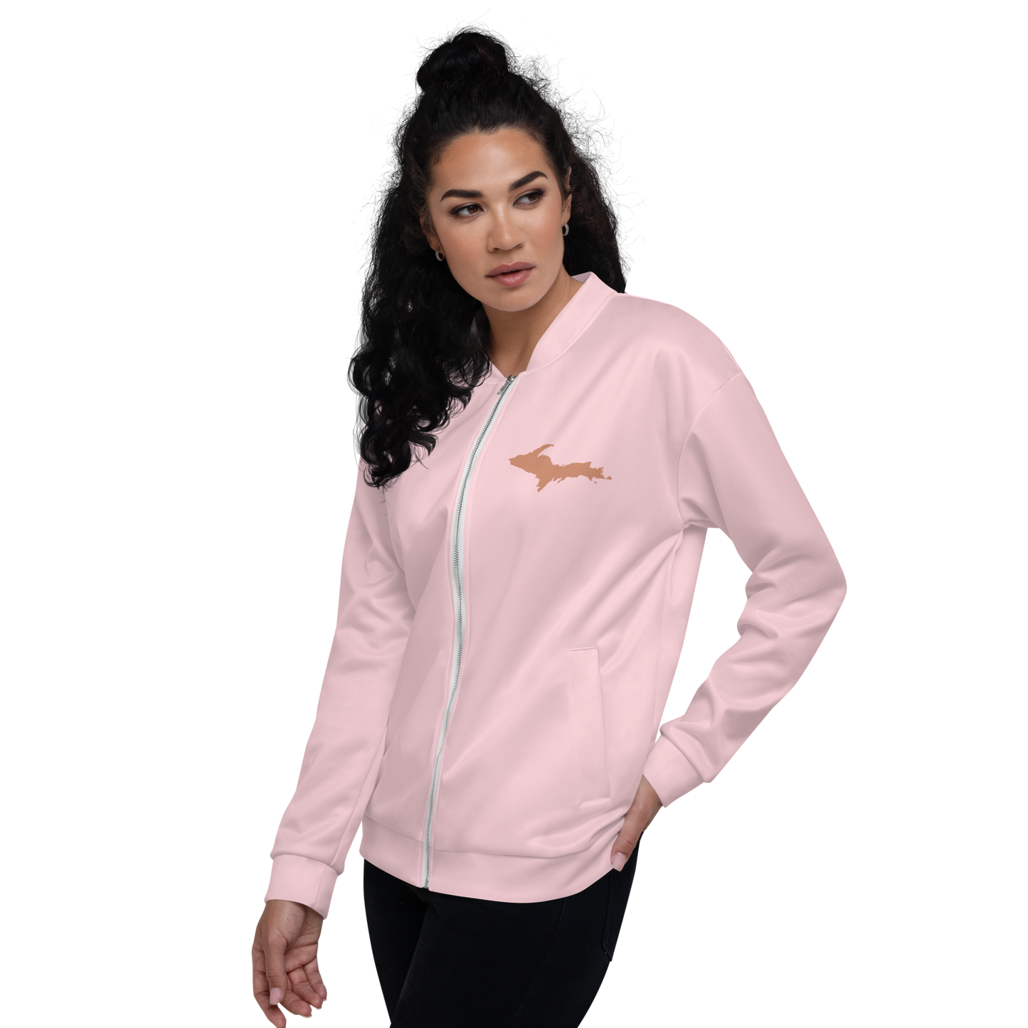 Michigan Upper Peninsula Bomber Jacket (w/ Copper UP Outline) | Pale Pink