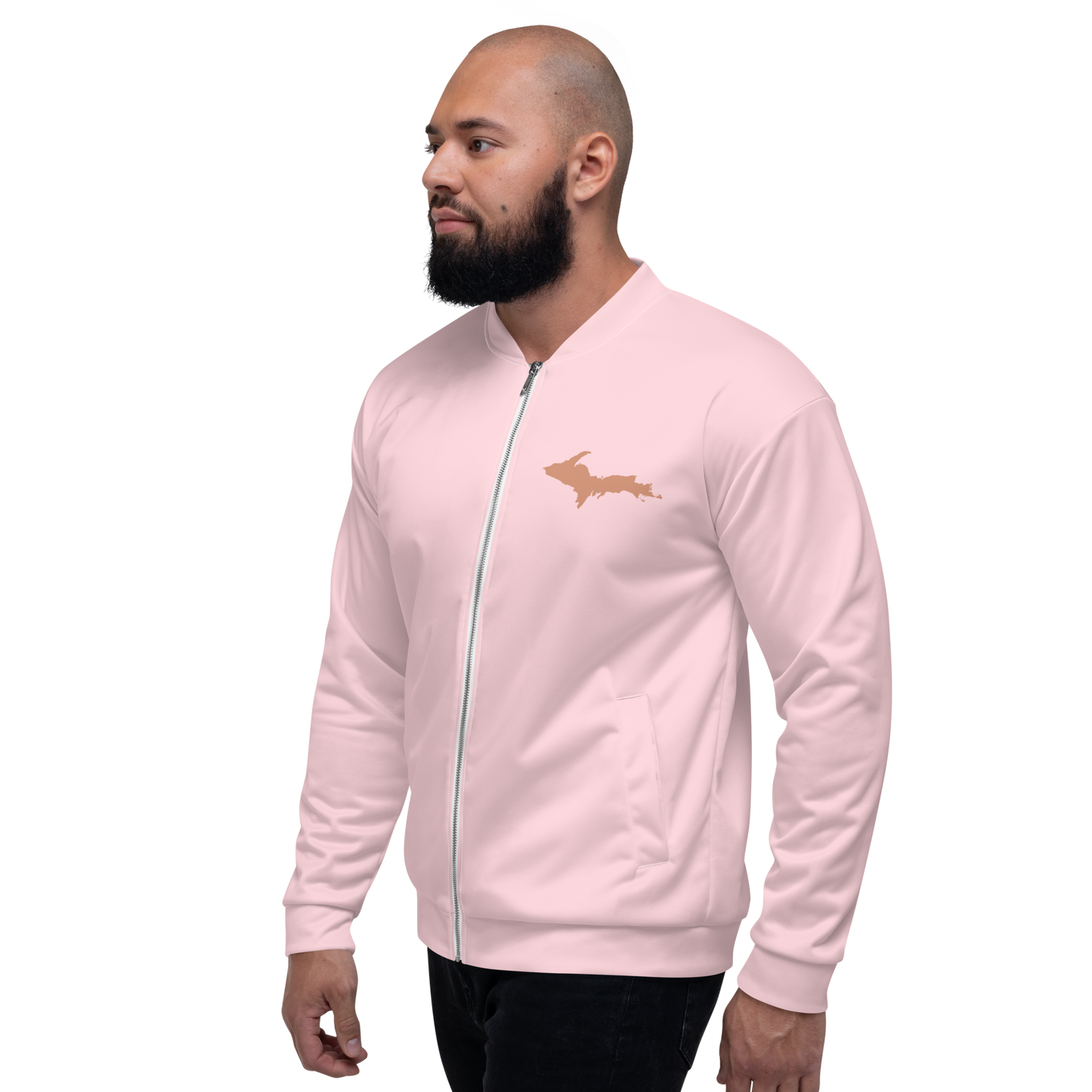 Michigan Upper Peninsula Bomber Jacket (w/ Copper UP Outline) | Pale Pink