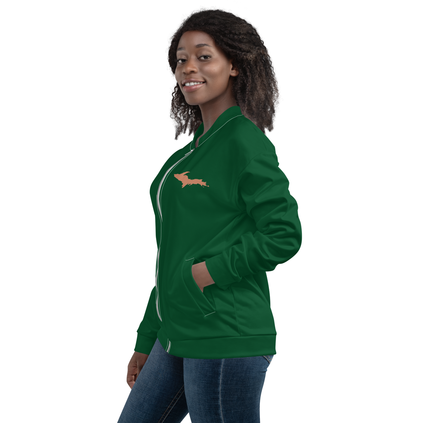 Michigan Upper Peninsula Bomber Jacket (w/ Copper UP Outline) | Green