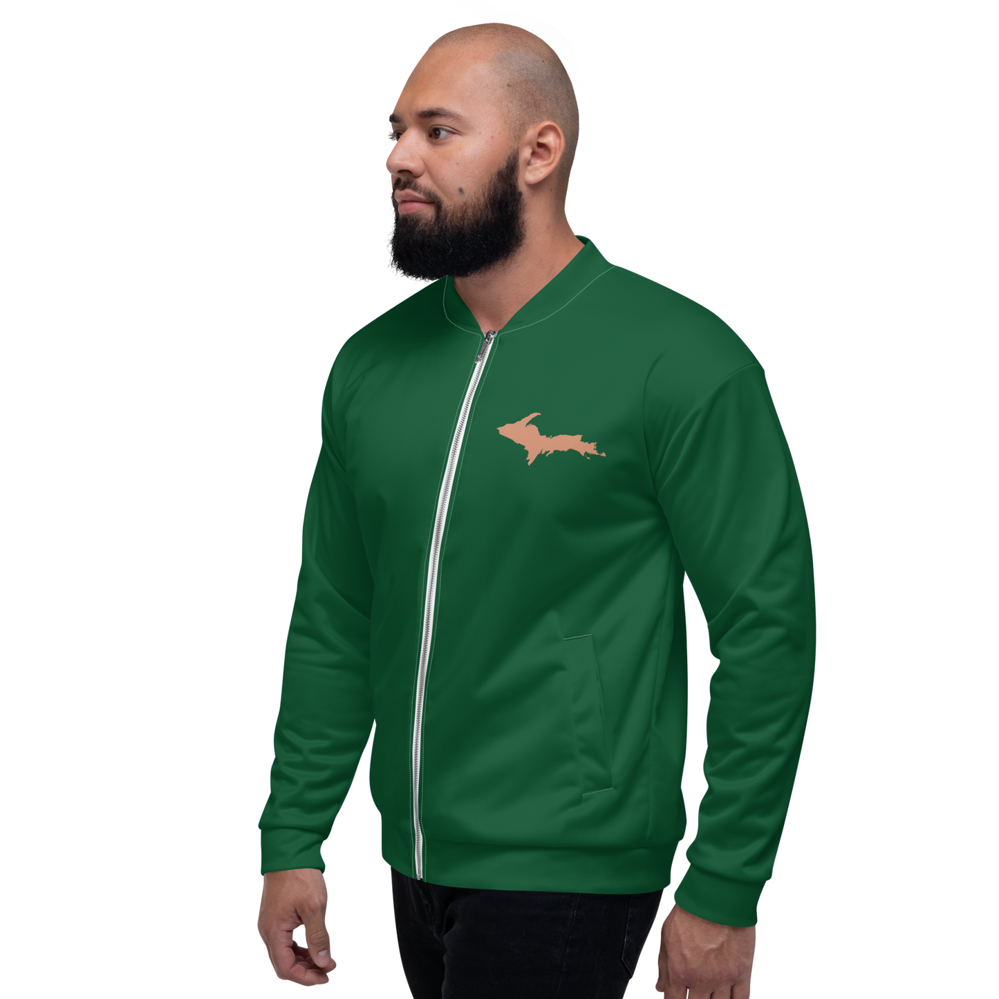 Michigan Upper Peninsula Bomber Jacket (w/ Copper UP Outline) | Green