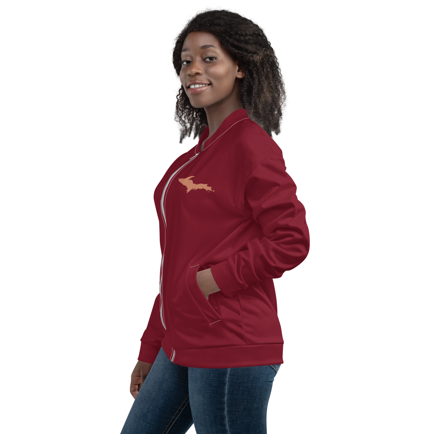 Michigan Upper Peninsula Bomber Jacket (w/ Copper UP Outline) | Burgundy