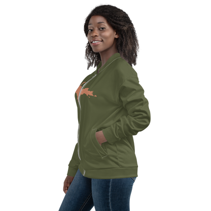 Michigan Upper Peninsula Bomber Jacket (w/ Large Copper UP Outline) | Army Green