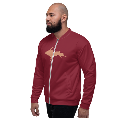 Michigan Upper Peninsula Bomber Jacket (w/ Large Copper UP Outline) | Burgandy