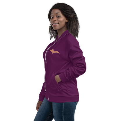 Michigan Upper Peninsula Bomber Jacket (w/ Large Copper UP Outline) | Tyrian Purple