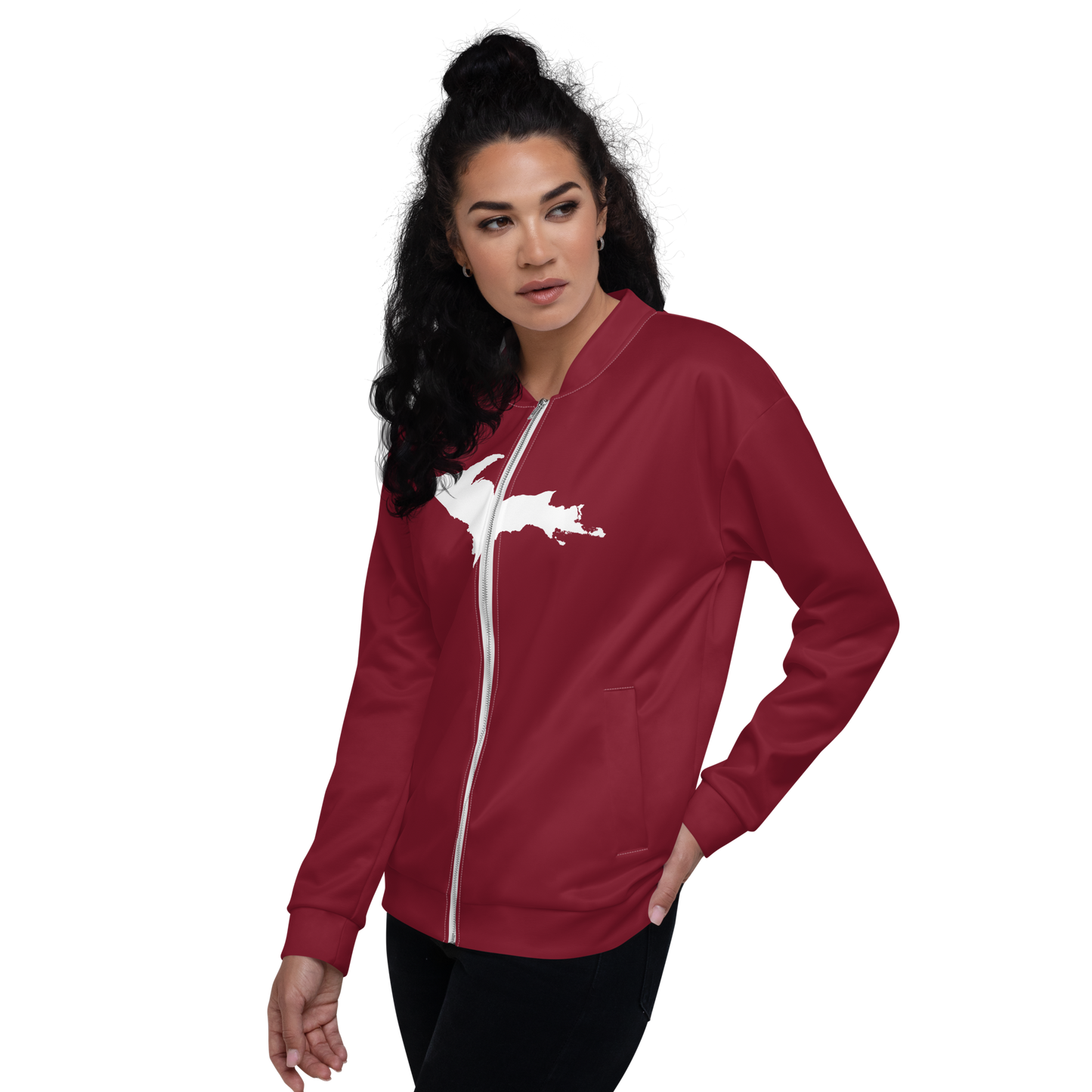 Michigan Upper Peninsula Bomber Jacket (w/ Large UP Outline) | Burgundy