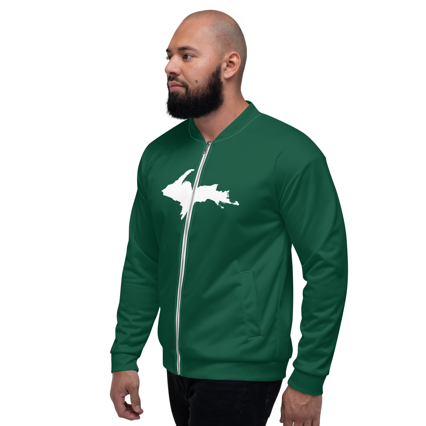 Michigan Upper Peninsula Bomber Jacket (w/ Large UP Outline) | Green