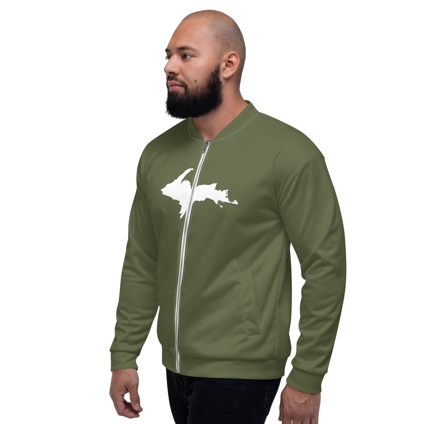 Michigan Upper Peninsula Bomber Jacket (w/ Large UP Outline) | Army Green