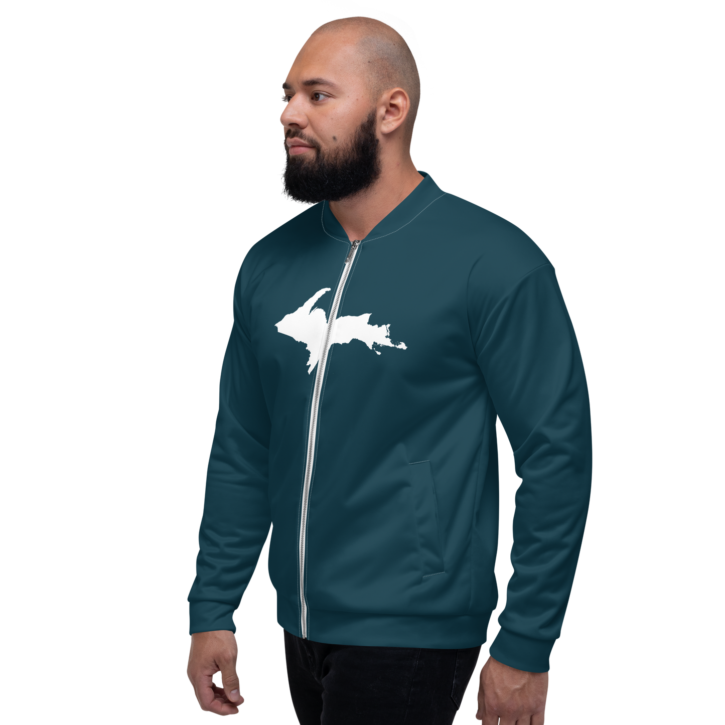 Michigan Upper Peninsula Bomber Jacket (w/ Large UP Outline) | Teal