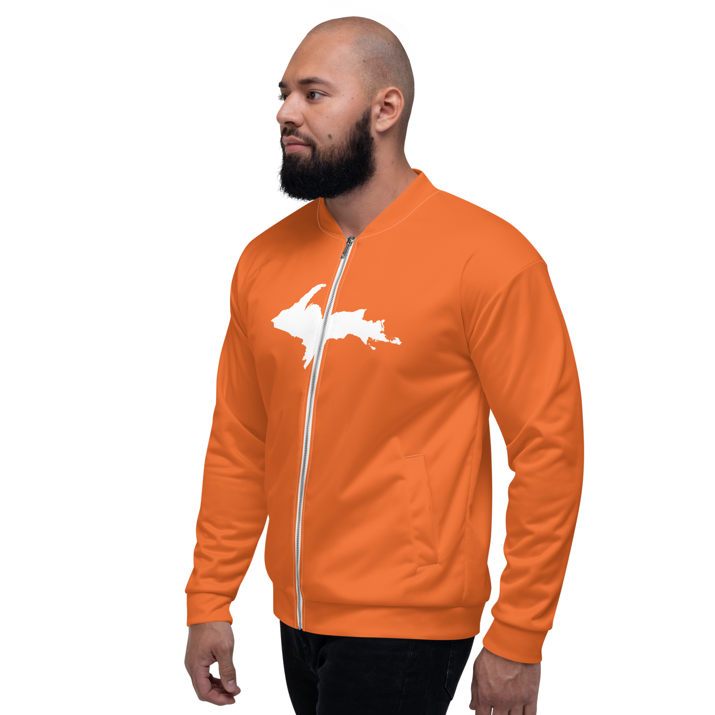 Michigan Upper Peninsula Bomber Jacket (w/ Large UP Outline) | Orange