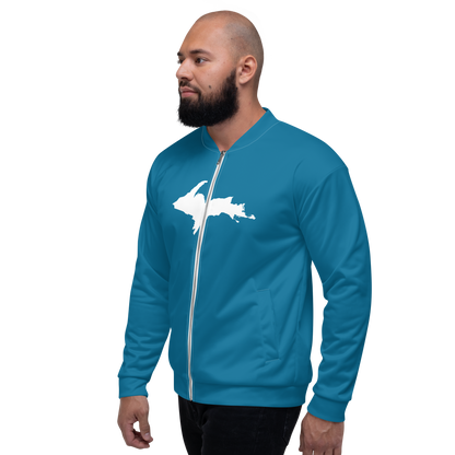 Michigan Upper Peninsula Bomber Jacket (w/ Large UP Outline) | Cerulean