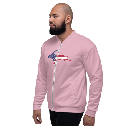 Michigan Upper Peninsula Bomber Jacket (w/ Large UP USA Flag Outline) | Pink