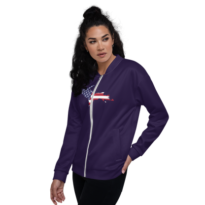 Michigan Upper Peninsula Bomber Jacket (w/ Large UP USA Flag Outline) | Blackcurrant Color