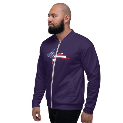 Michigan Upper Peninsula Bomber Jacket (w/ Large UP USA Flag Outline) | Blackcurrant Color