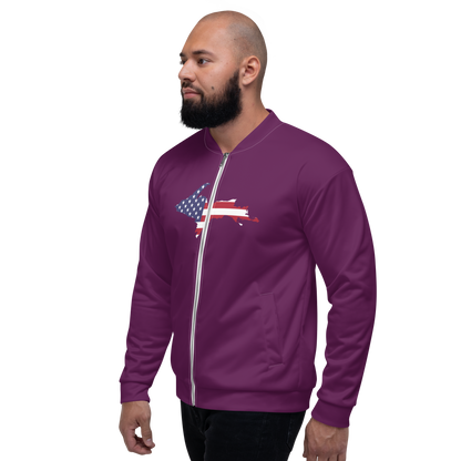 Michigan Upper Peninsula Bomber Jacket (w/ Large UP USA Flag Outline) | Tyrian Purple