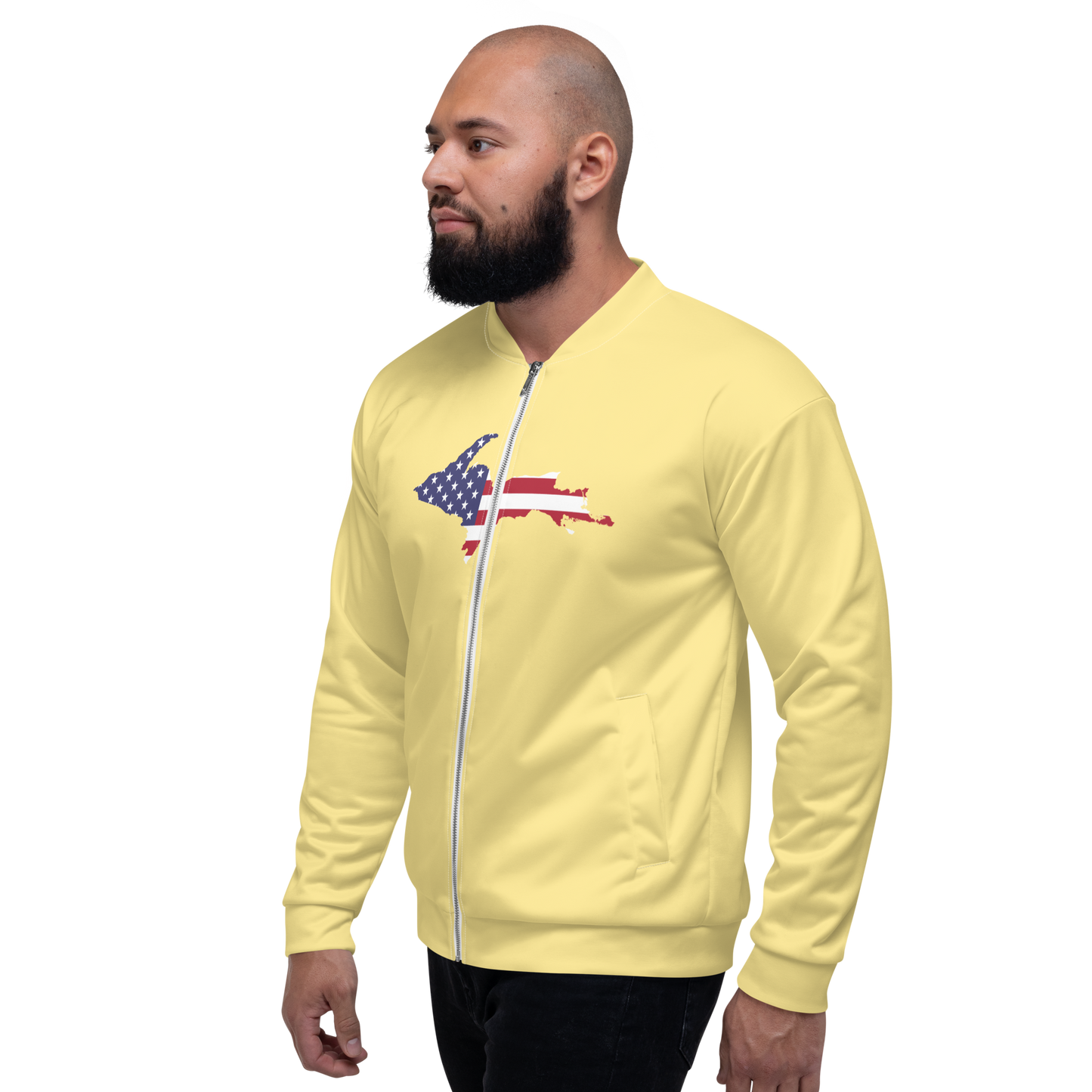 Michigan Upper Peninsula Bomber Jacket (w/ Large UP USA Flag Outline) | Cherry Yellow