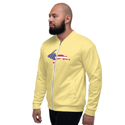 Michigan Upper Peninsula Bomber Jacket (w/ Large UP USA Flag Outline) | Cherry Yellow