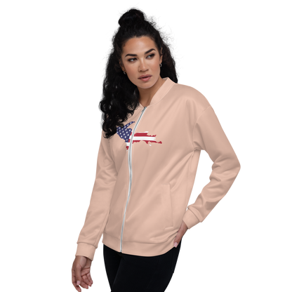 Michigan Upper Peninsula Bomber Jacket (w/ Large UP USA Flag Outline) | Zinnwaldite Pink