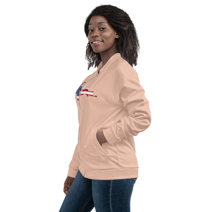 Michigan Upper Peninsula Bomber Jacket (w/ Large UP USA Flag Outline) | Zinnwaldite Pink