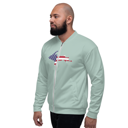 Michigan Upper Peninsula Bomber Jacket (w/ Large UP USA Flag Outline) | Opal Color