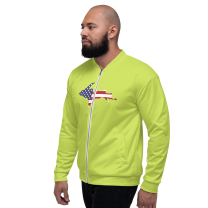 Michigan Upper Peninsula Bomber Jacket (w/ Large UP USA Flag Outline) | Gooseberry Green