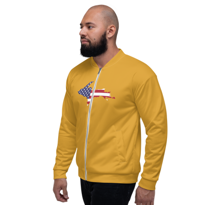 Michigan Upper Peninsula Bomber Jacket (w/ Large UP USA Flag Outline) | Gold