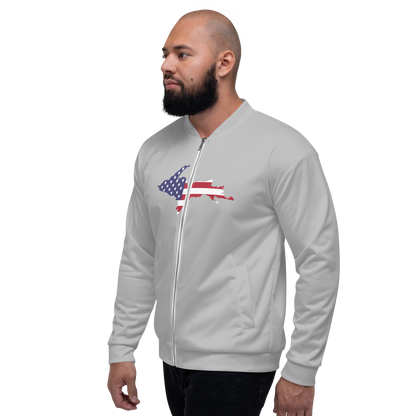 Michigan Upper Peninsula Bomber Jacket (w/ Large UP USA Flag Outline) | Silver