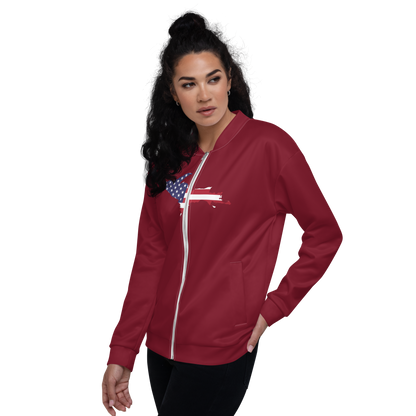 Michigan Upper Peninsula Bomber Jacket (w/ Large UP USA Flag Outline) | Burgundy