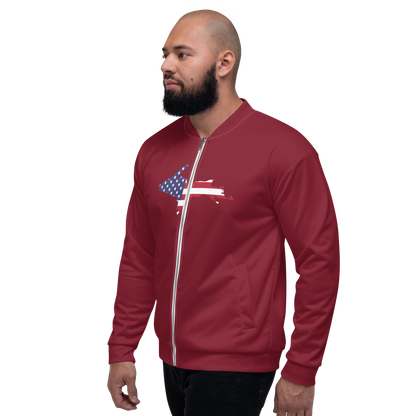 Michigan Upper Peninsula Bomber Jacket (w/ Large UP USA Flag Outline) | Burgundy