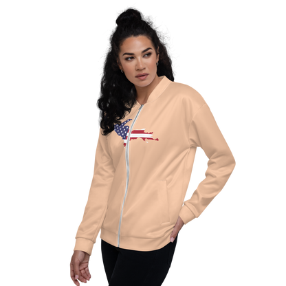 Michigan Upper Peninsula Bomber Jacket (w/ Large UP USA Flag Outline) | Peach Color