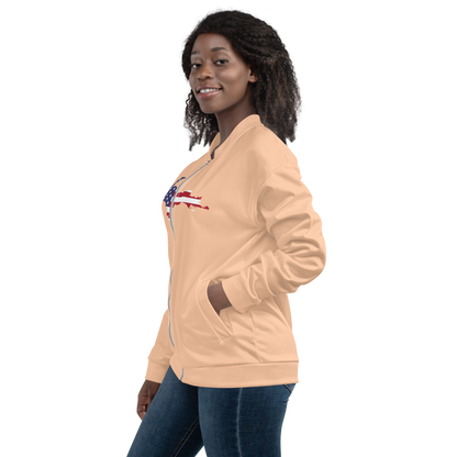 Michigan Upper Peninsula Bomber Jacket (w/ Large UP USA Flag Outline) | Peach Color