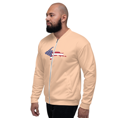 Michigan Upper Peninsula Bomber Jacket (w/ Large UP USA Flag Outline) | Peach Color