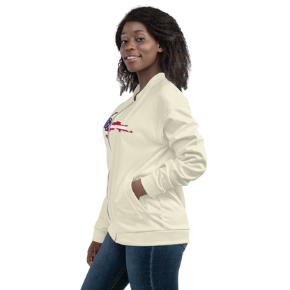 Michigan Upper Peninsula Bomber Jacket (w/ Large UP USA Flag Outline) | Ivory White