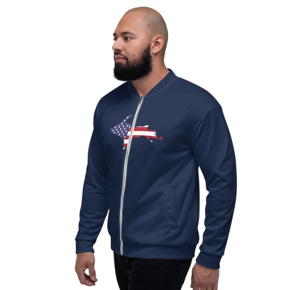 Michigan Upper Peninsula Bomber Jacket (w/ Large UP USA Flag Outline) | Navy