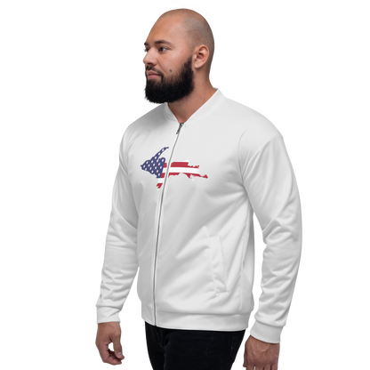 Michigan Upper Peninsula Bomber Jacket (w/ Large UP USA Flag Outline) | Birch Bark White