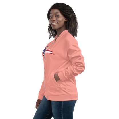 Michigan Upper Peninsula Bomber Jacket (w/ Large UP USA Flag Outline) | Champagne Pink