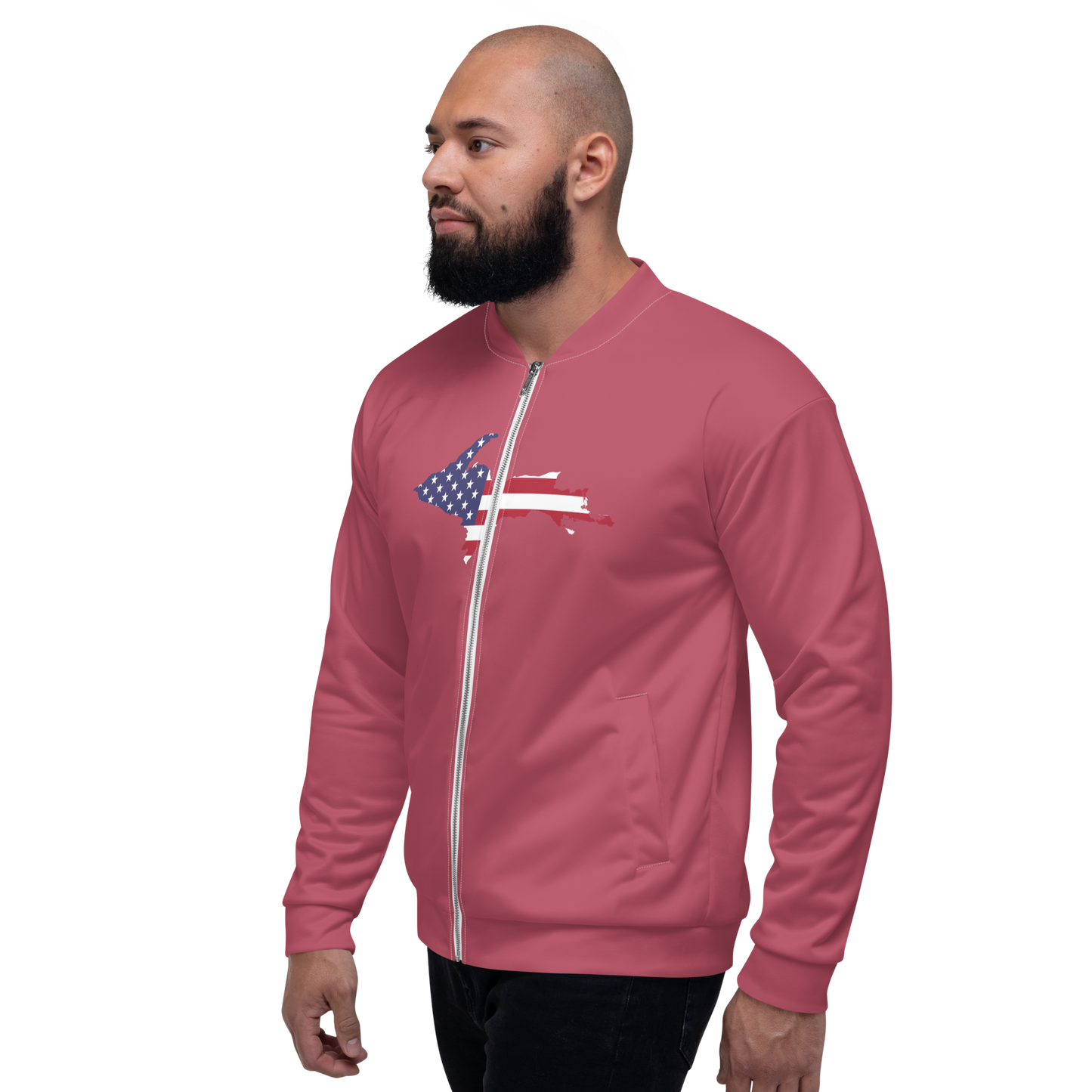 Michigan Upper Peninsula Bomber Jacket (w/ Large UP USA Flag Outline) | Popstar Pink