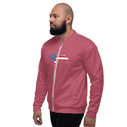 Michigan Upper Peninsula Bomber Jacket (w/ Large UP USA Flag Outline) | Popstar Pink