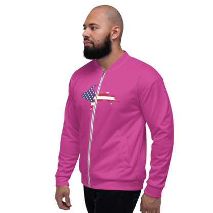 Michigan Upper Peninsula Bomber Jacket (w/ Large UP USA Flag Outline) | Apple Blossom Pink