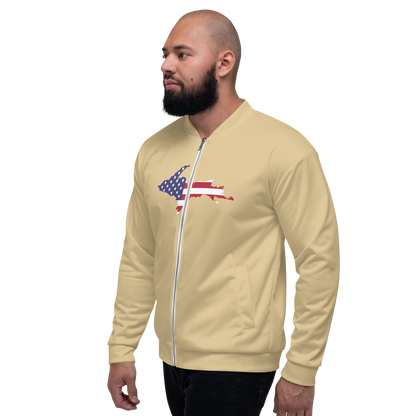 Michigan Upper Peninsula Bomber Jacket (w/ Large UP USA Flag Outline) | Maple Color