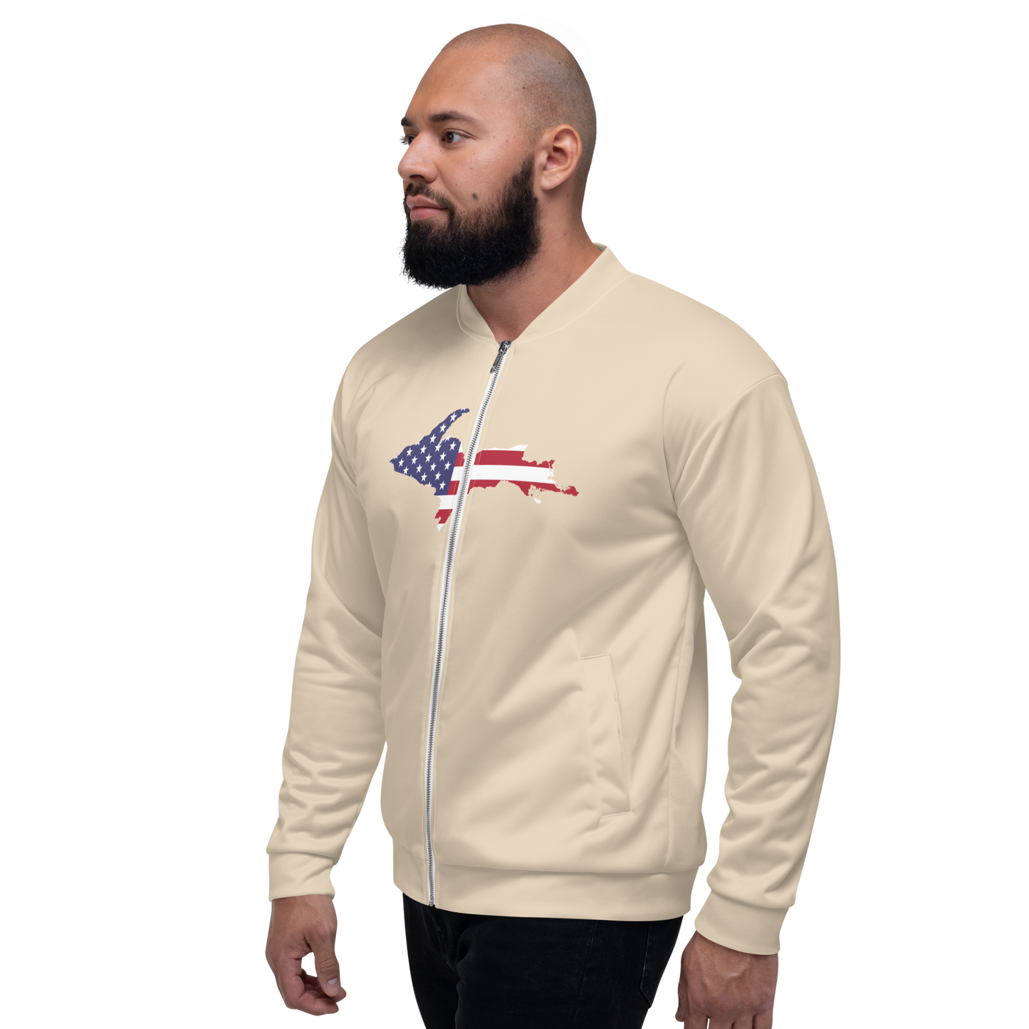 Michigan Upper Peninsula Bomber Jacket (w/ Large UP USA Flag Outline) | Canvas Color